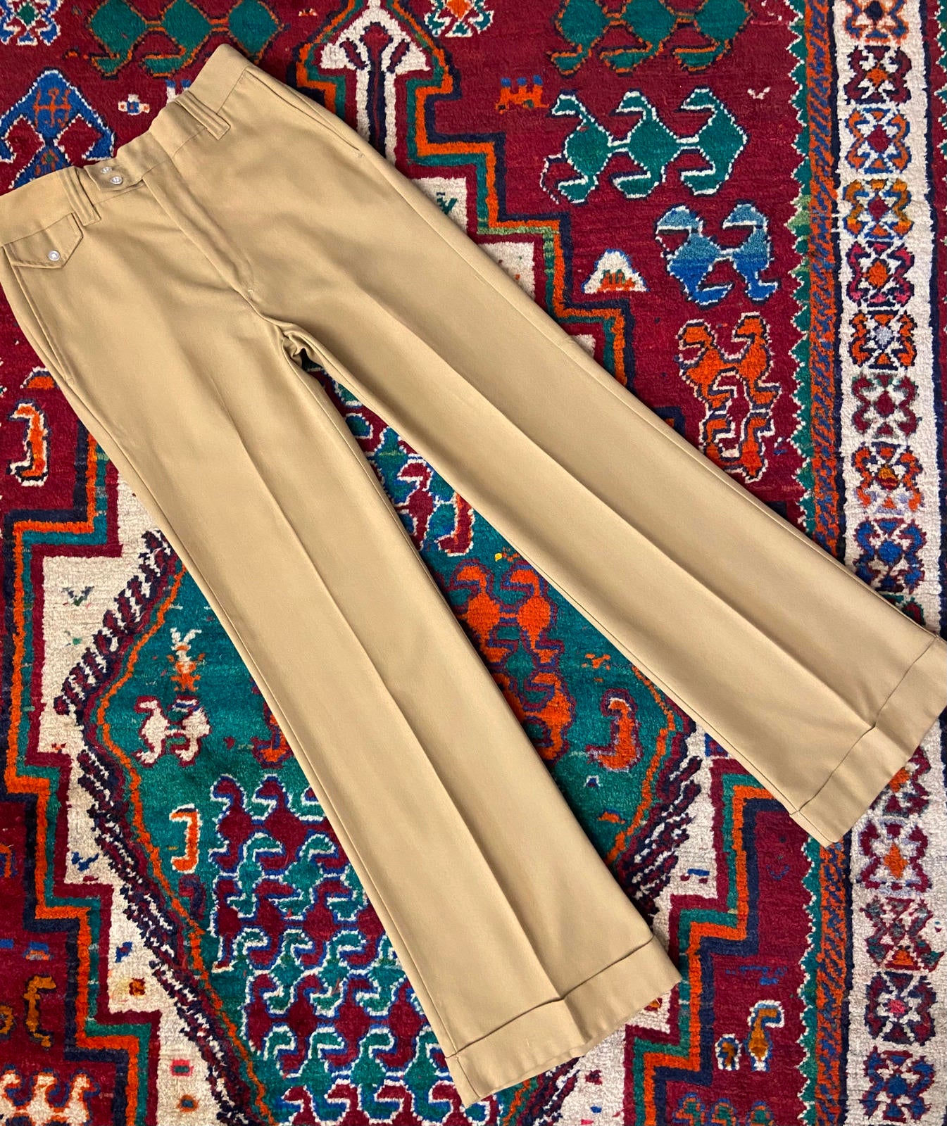 Vintage 1970s Beige Flared Trousers W29 / L31.5