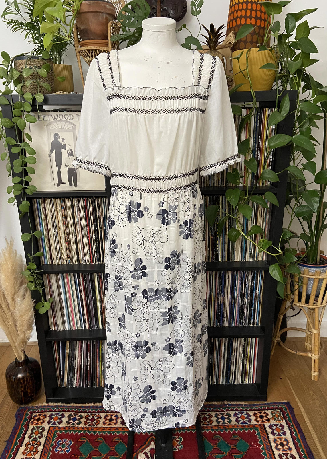 Vintage 1970s Smocked Floral Maxi Dress