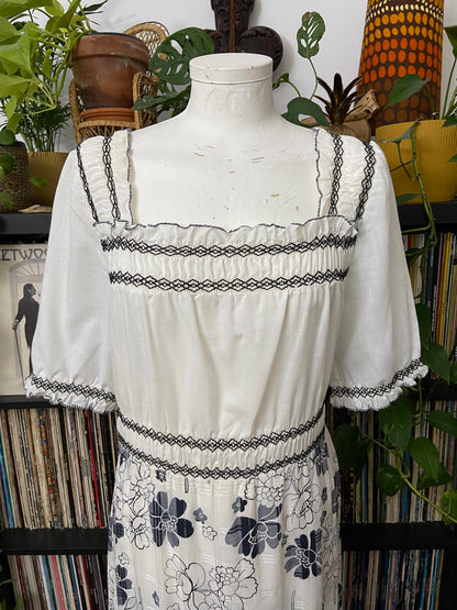 Vintage 1970s Smocked Floral Maxi Dress