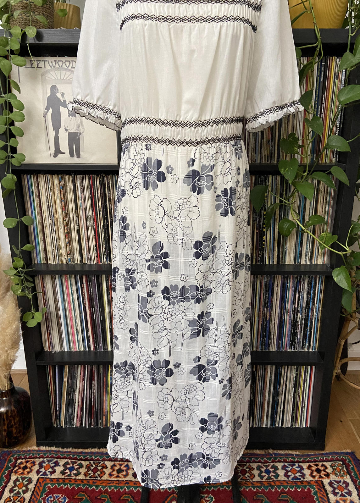 Vintage 1970s Smocked Floral Maxi Dress
