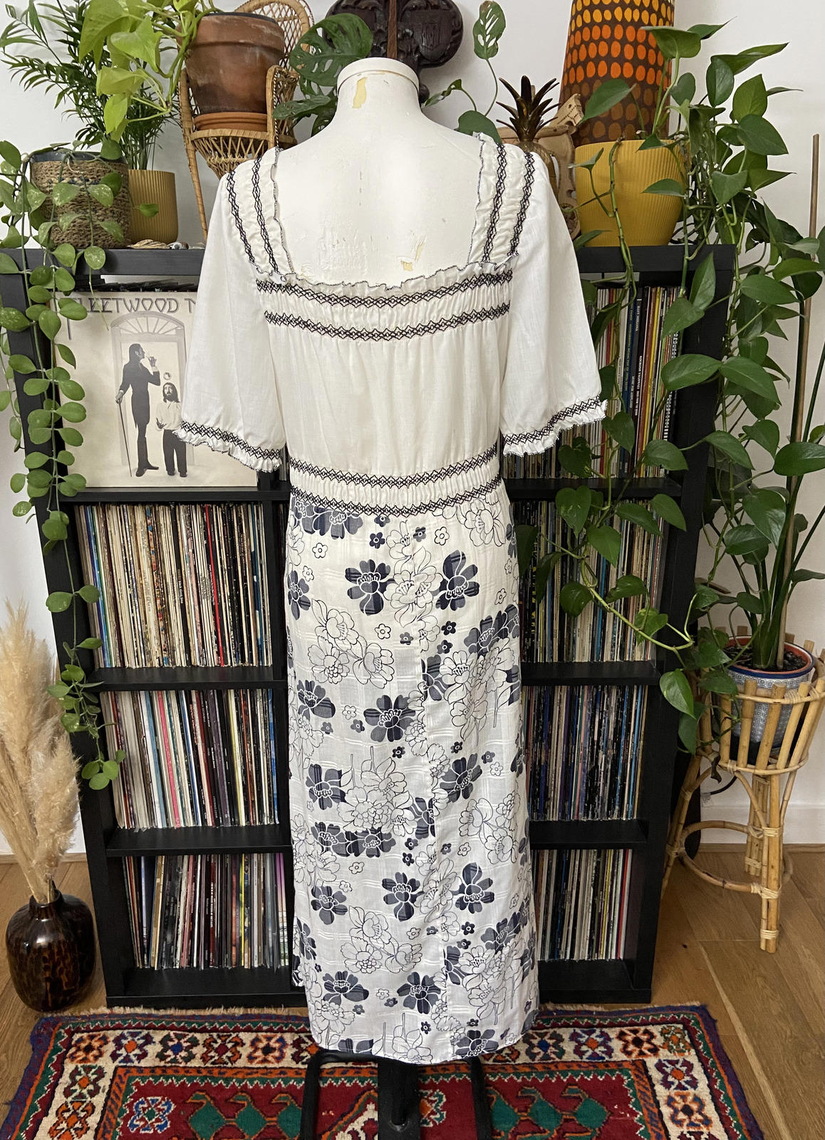 Vintage 1970s Smocked Floral Maxi Dress