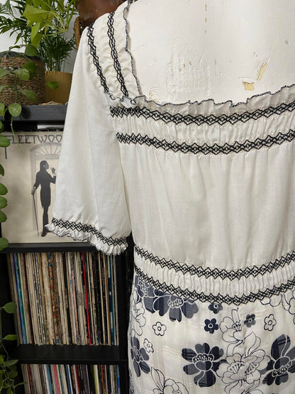 Vintage 1970s Smocked Floral Maxi Dress