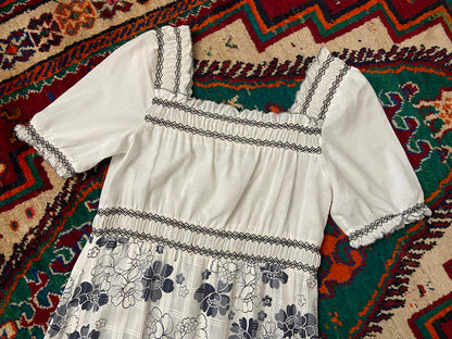 Vintage 1970s Smocked Floral Maxi Dress