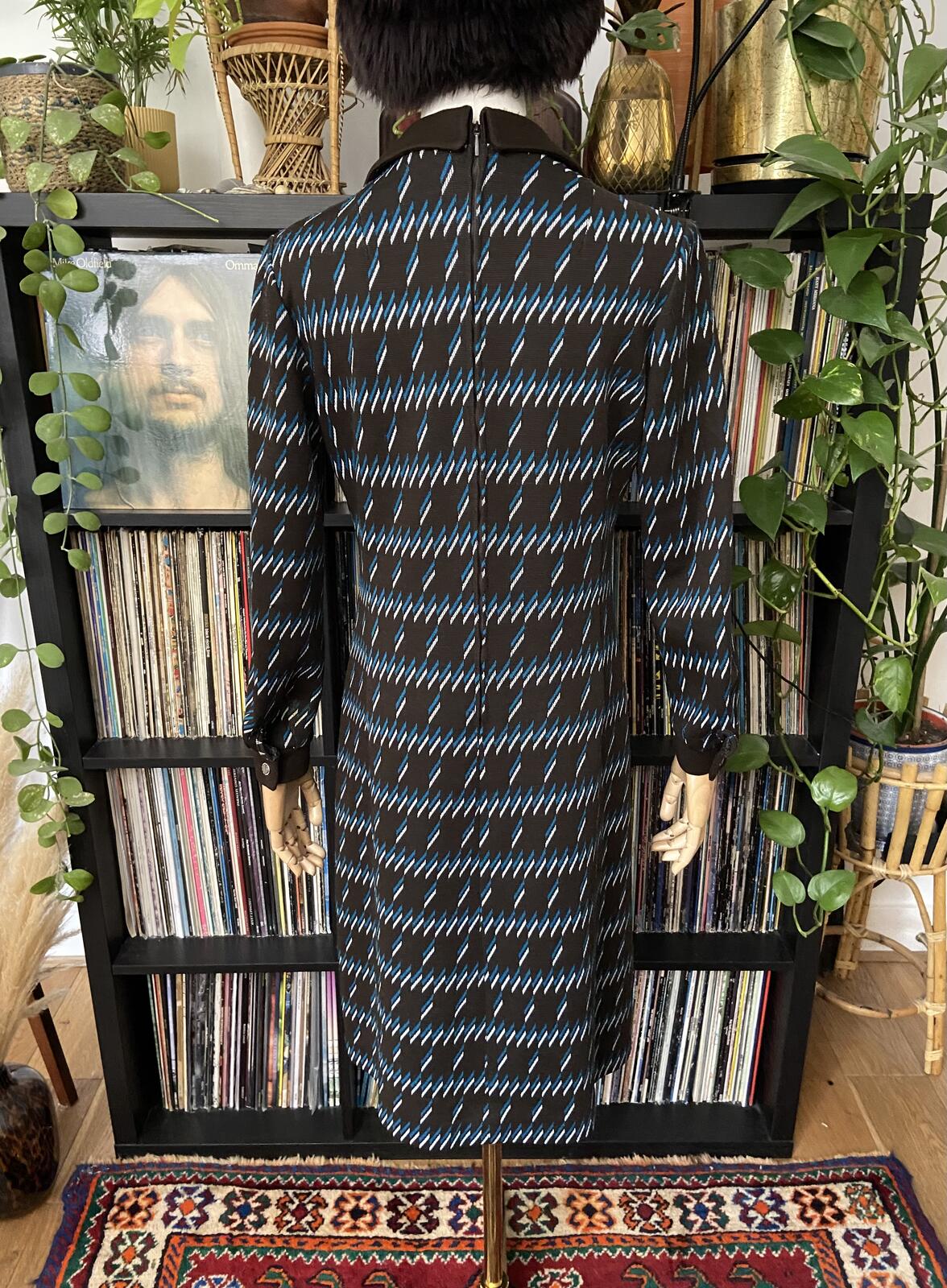Vintage 1970s Brown Geometric Knit Dress