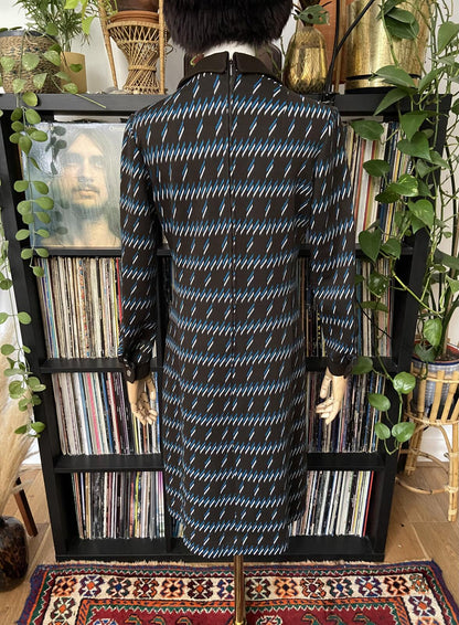 Vintage 1970s Brown Geometric Knit Dress