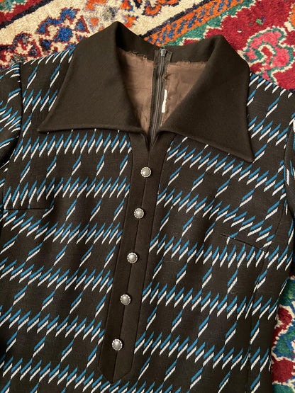 Vintage 1970s Brown Geometric Knit Dress