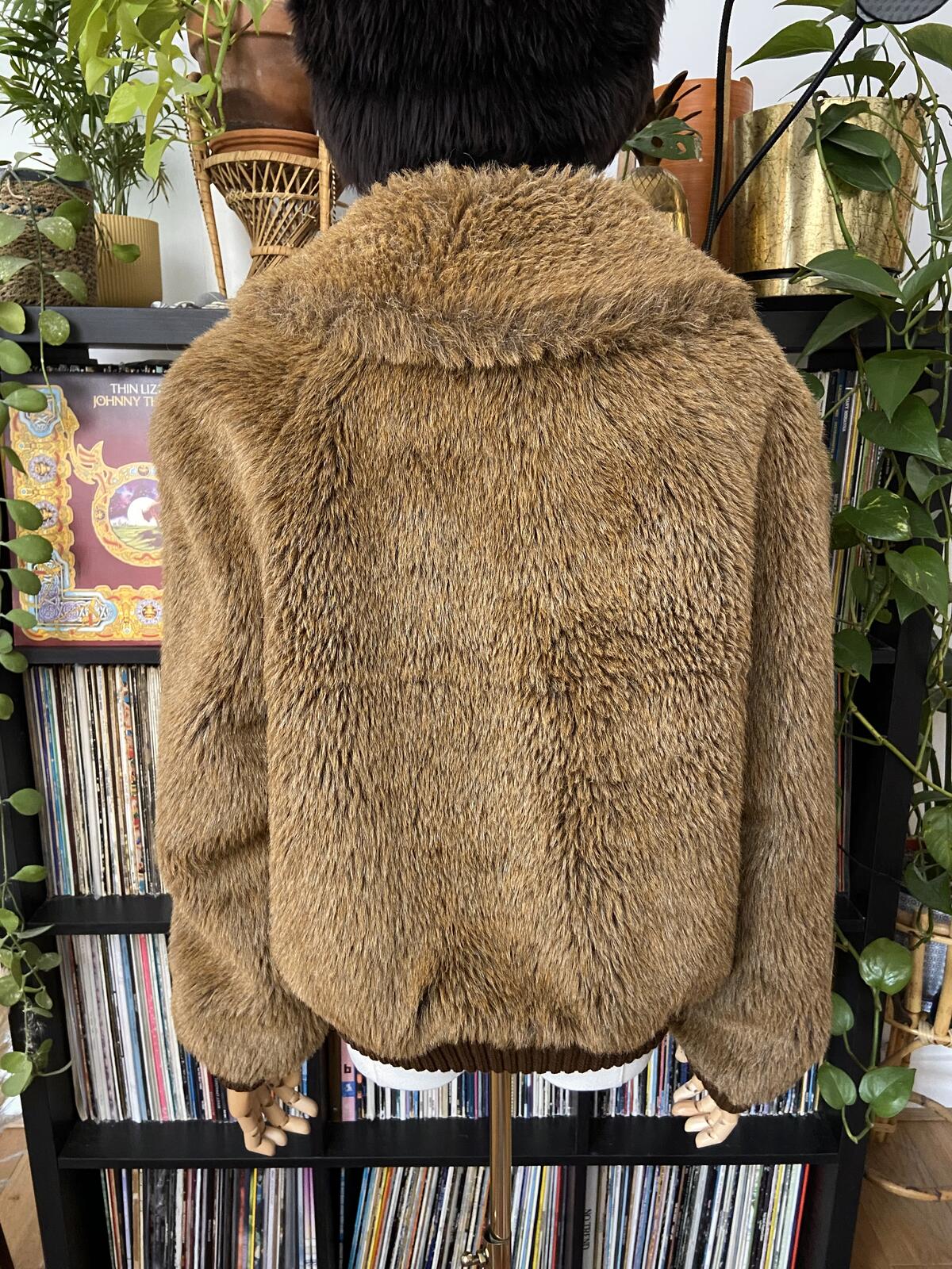 Vintage 1970s Brown Faux Fur Bomber Jacket