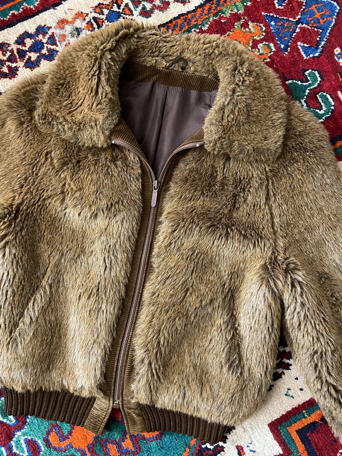 Vintage 1970s Brown Faux Fur Bomber Jacket