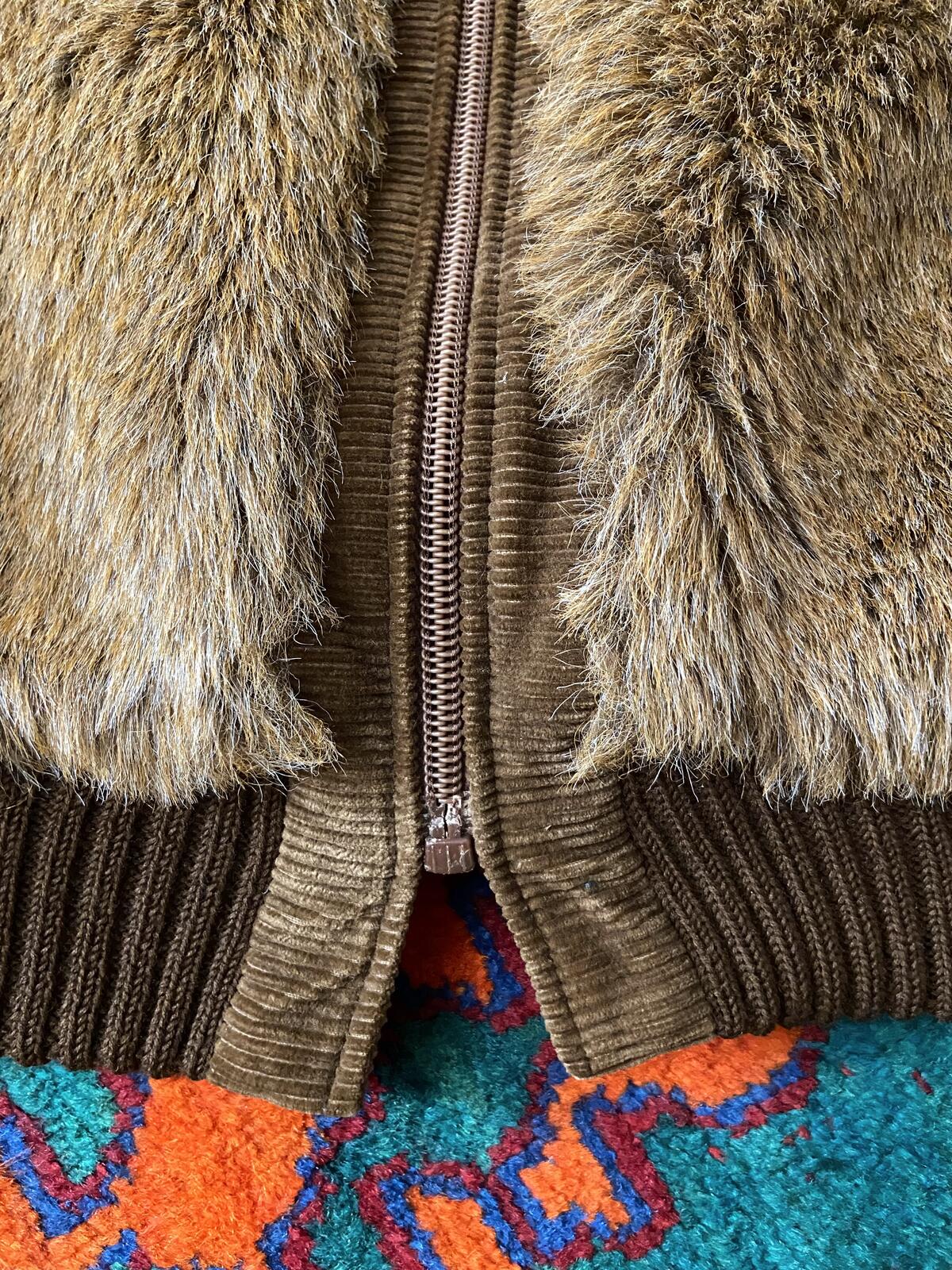 Vintage 1970s Brown Faux Fur Bomber Jacket