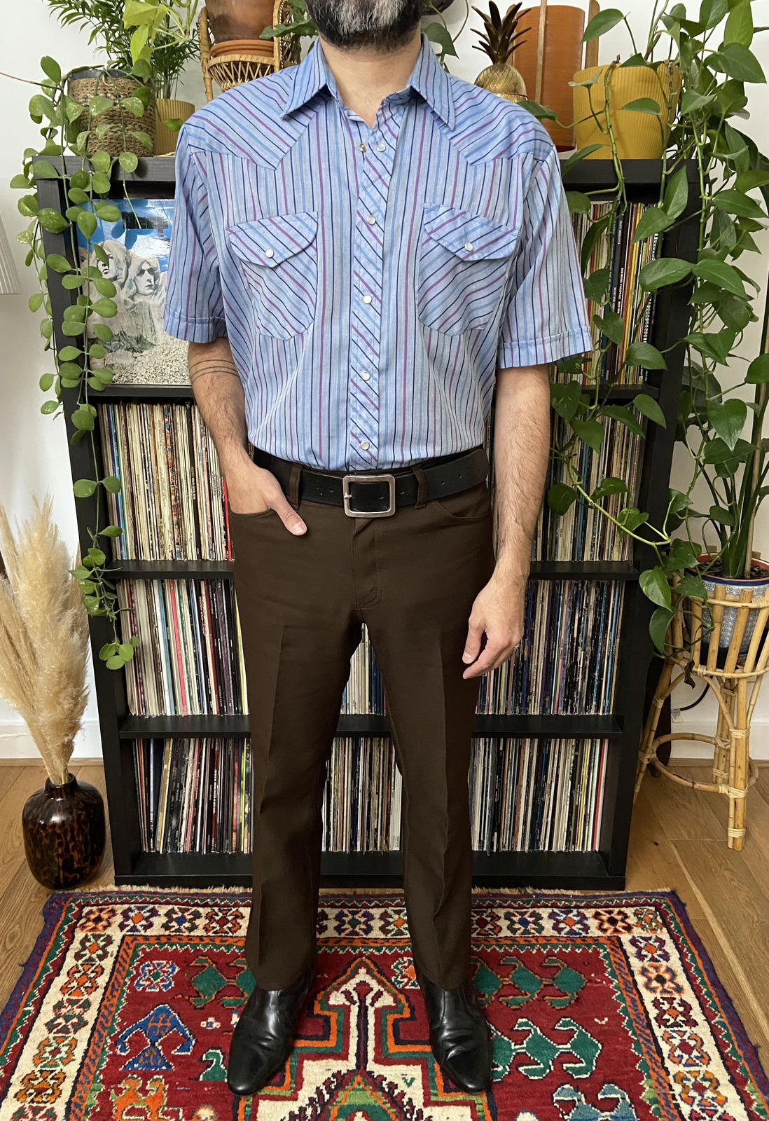 Vintage Blue Short Sleeve Western Shirt