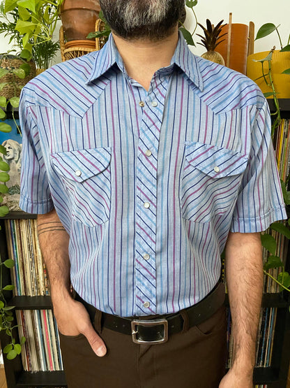 Vintage Blue Short Sleeve Western Shirt