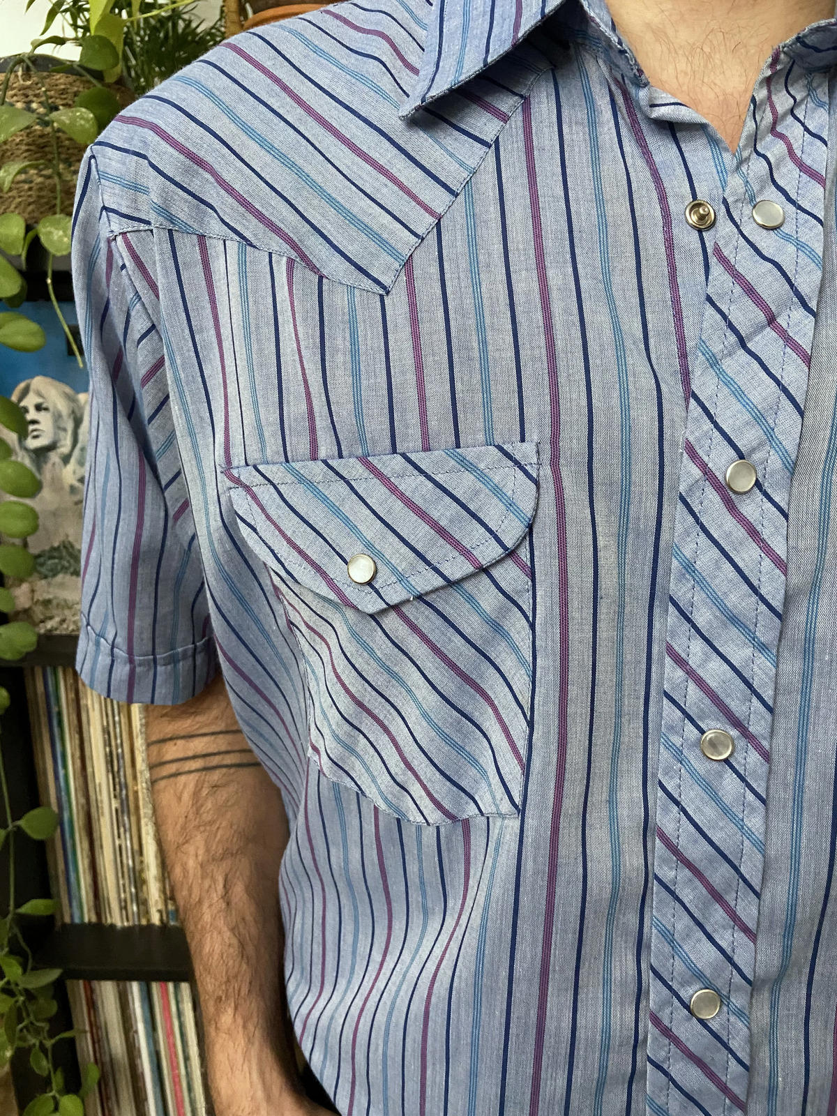 Vintage Blue Short Sleeve Western Shirt