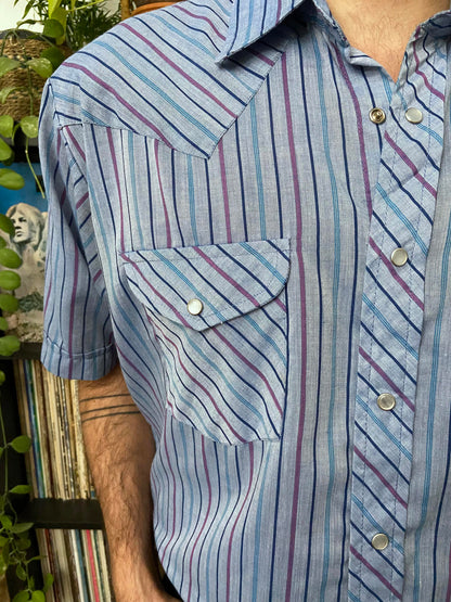 Vintage Blue Short Sleeve Western Shirt