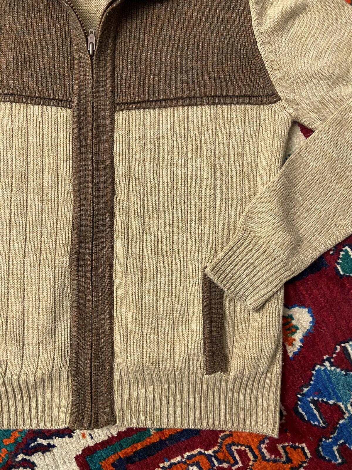 Vintage 1970s Brown & Beige Ribbed Cardigan