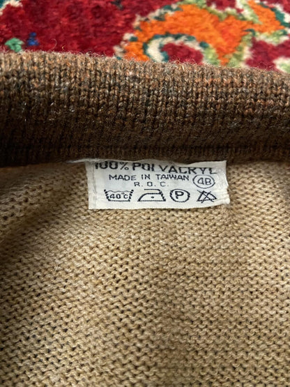 Vintage 1970s Brown & Beige Ribbed Cardigan