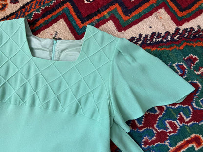 Vintage 1970s Mint Green Flutter Sleeve Mini Dress