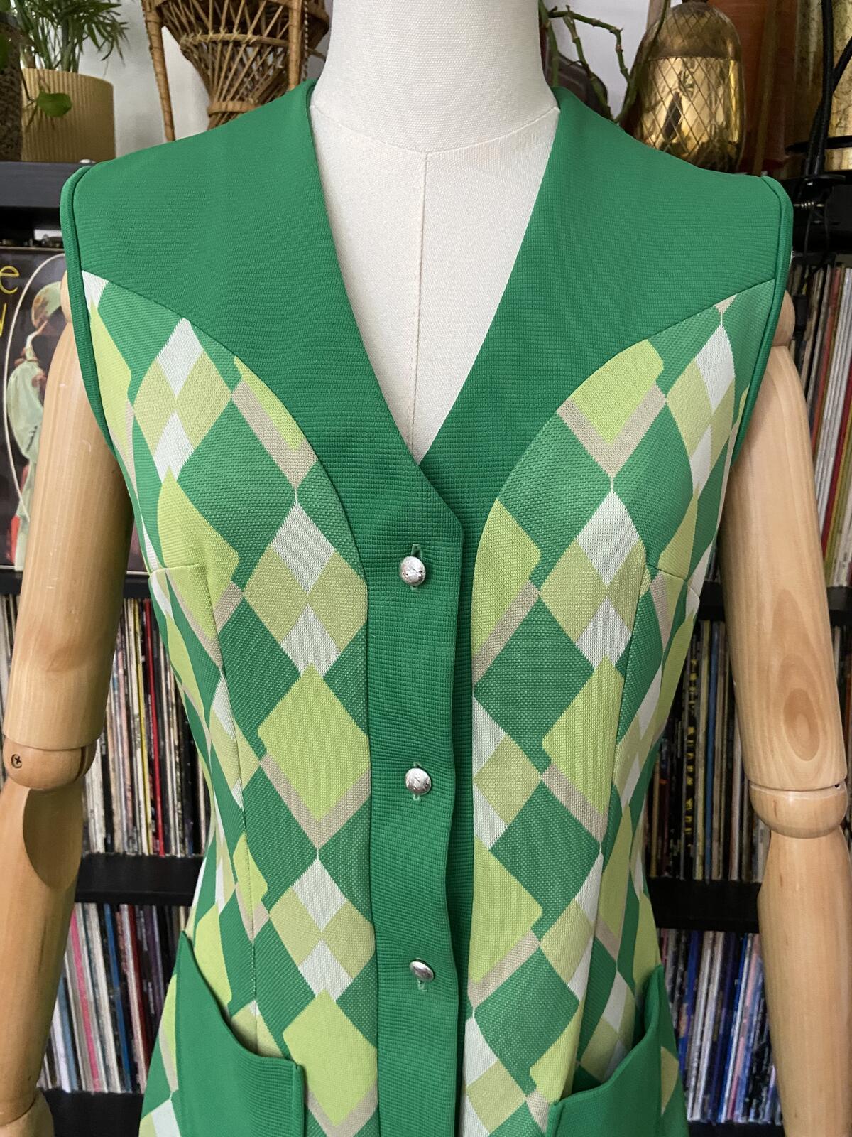 Vintage 1970s Green Argyle Micro Mini Dress