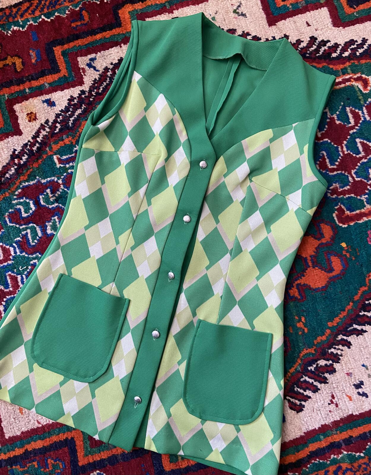 Vintage 1970s Green Argyle Micro Mini Dress