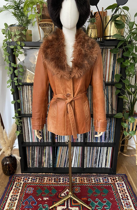 Vintage 1970s Tan Leather Penny Lane Jacket