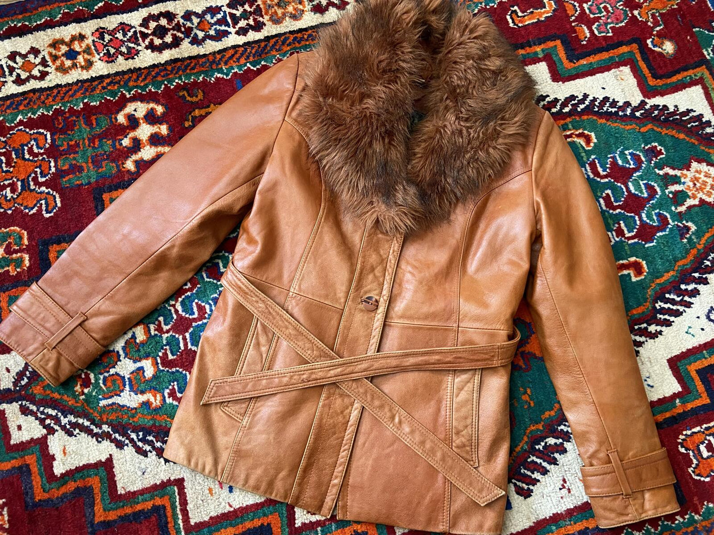Vintage 1970s Tan Leather Penny Lane Jacket