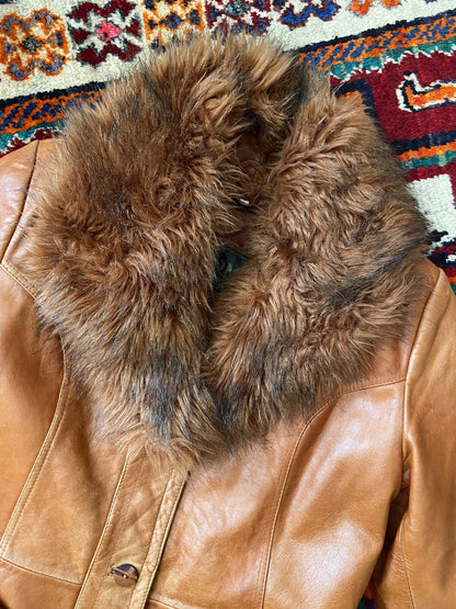 Vintage 1970s Tan Leather Penny Lane Jacket