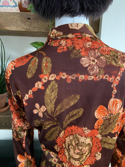 Vintage 1970s Brown Orange Dagger Collar Shirt
