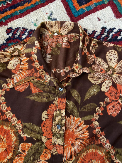 Vintage 1970s Brown Orange Dagger Collar Shirt