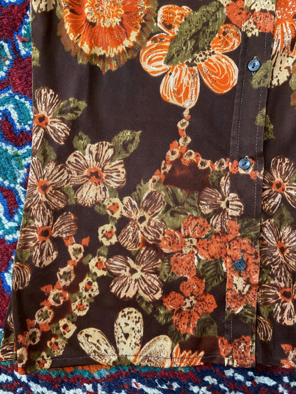Vintage 1970s Brown Orange Dagger Collar Shirt