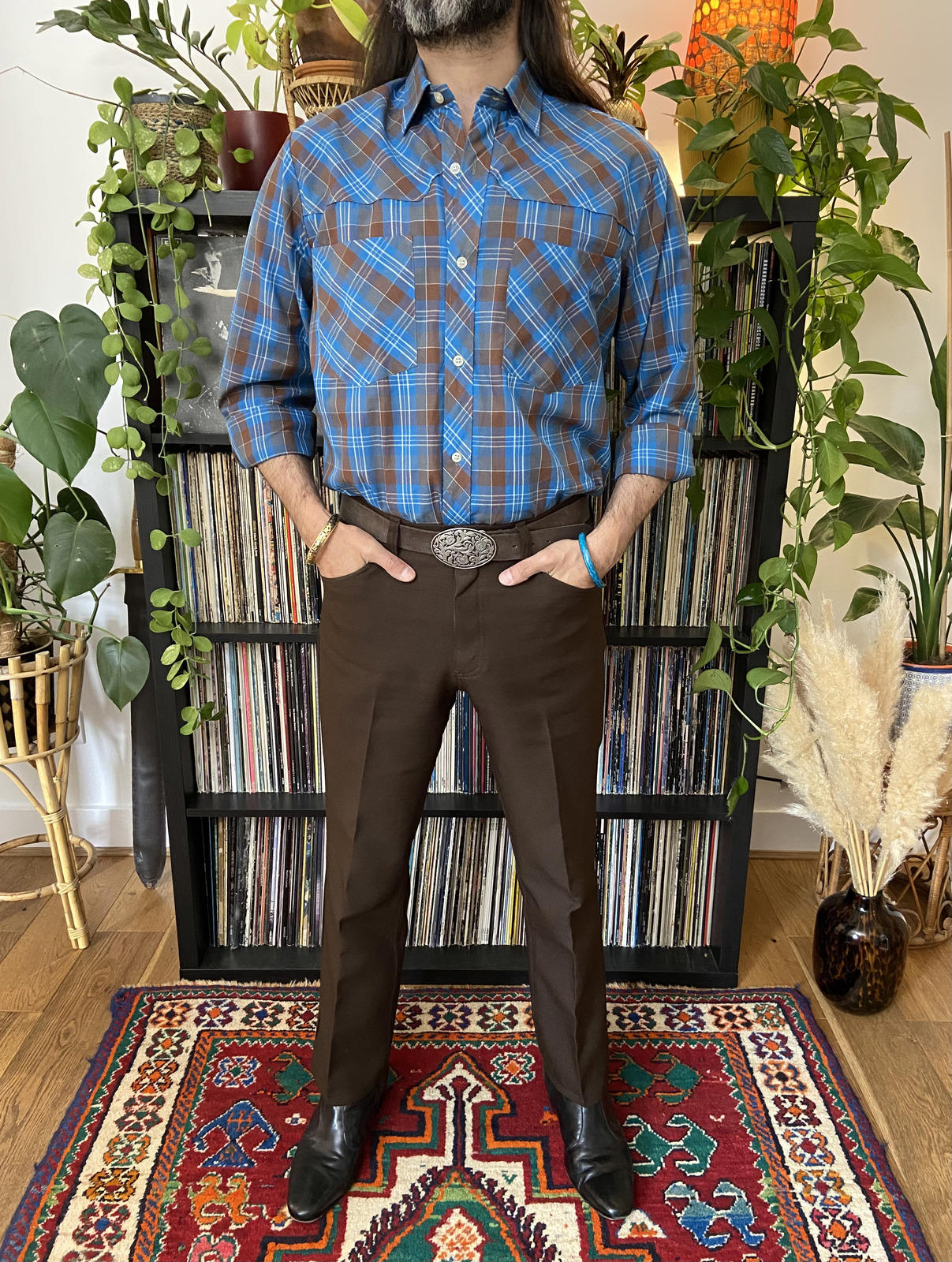 Vintage 1970s Blue & Brown Checked Shirt