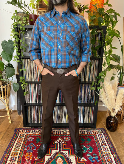 Vintage 1970s Blue & Brown Checked Shirt