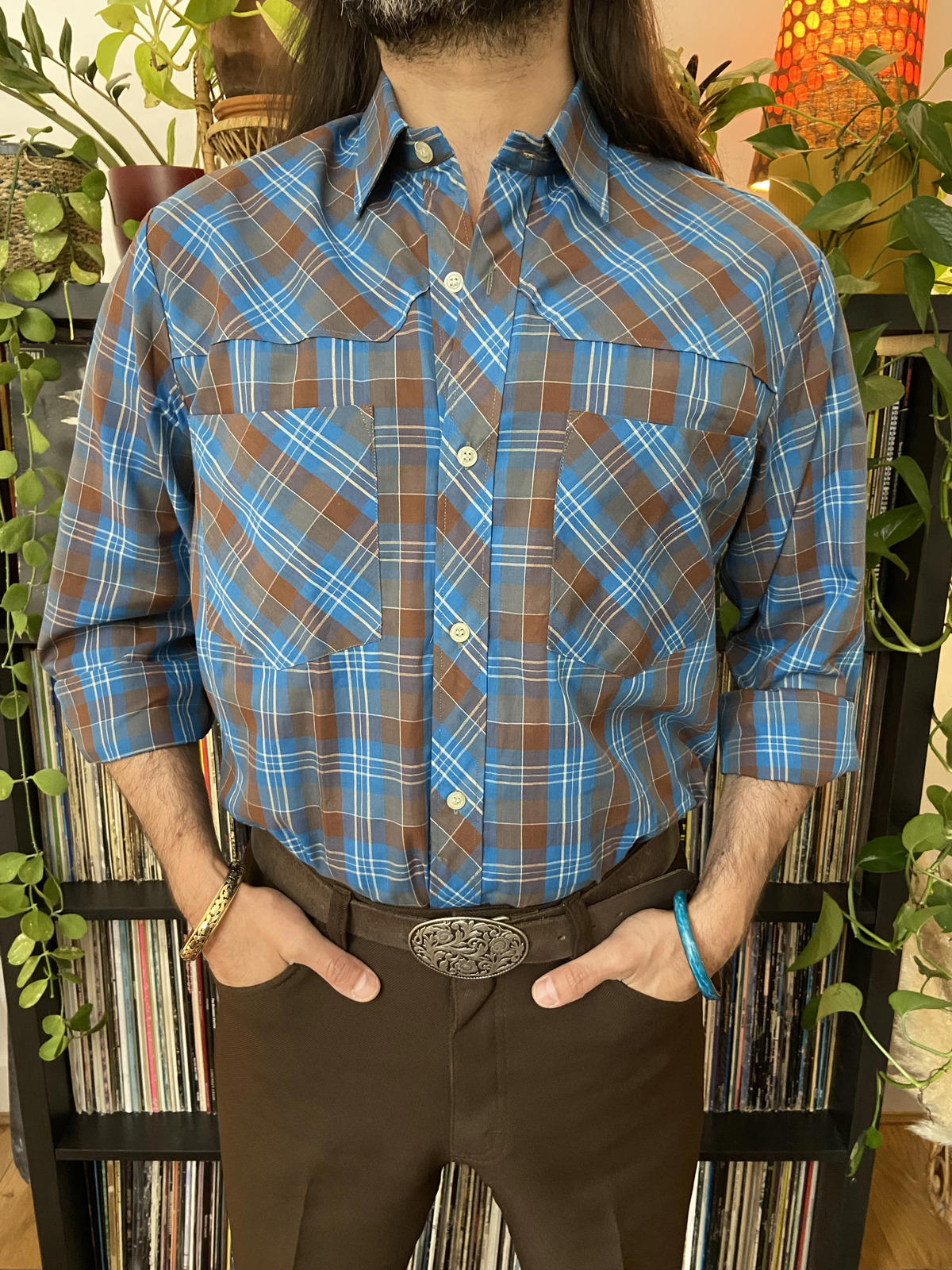 Vintage 1970s Blue & Brown Checked Shirt