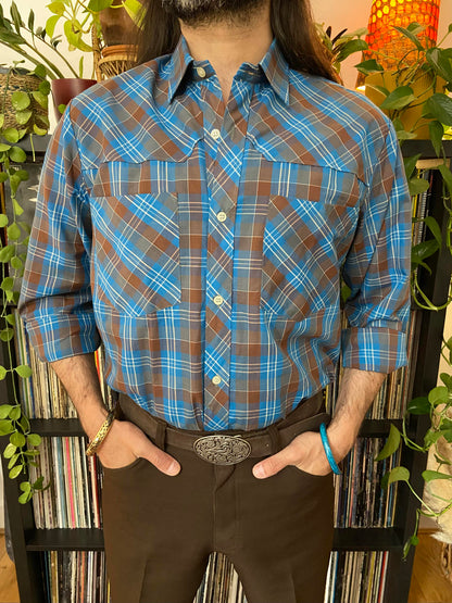 Vintage 1970s Blue & Brown Checked Shirt