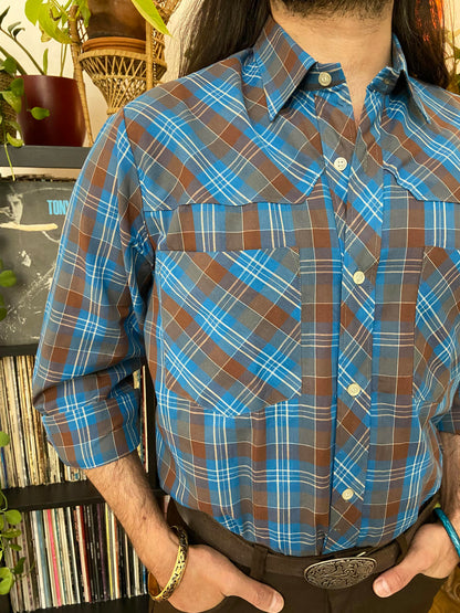 Vintage 1970s Blue & Brown Checked Shirt