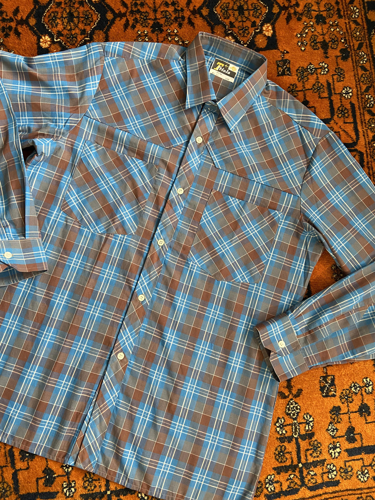 Vintage 1970s Blue & Brown Checked Shirt