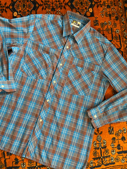 Vintage 1970s Blue & Brown Checked Shirt