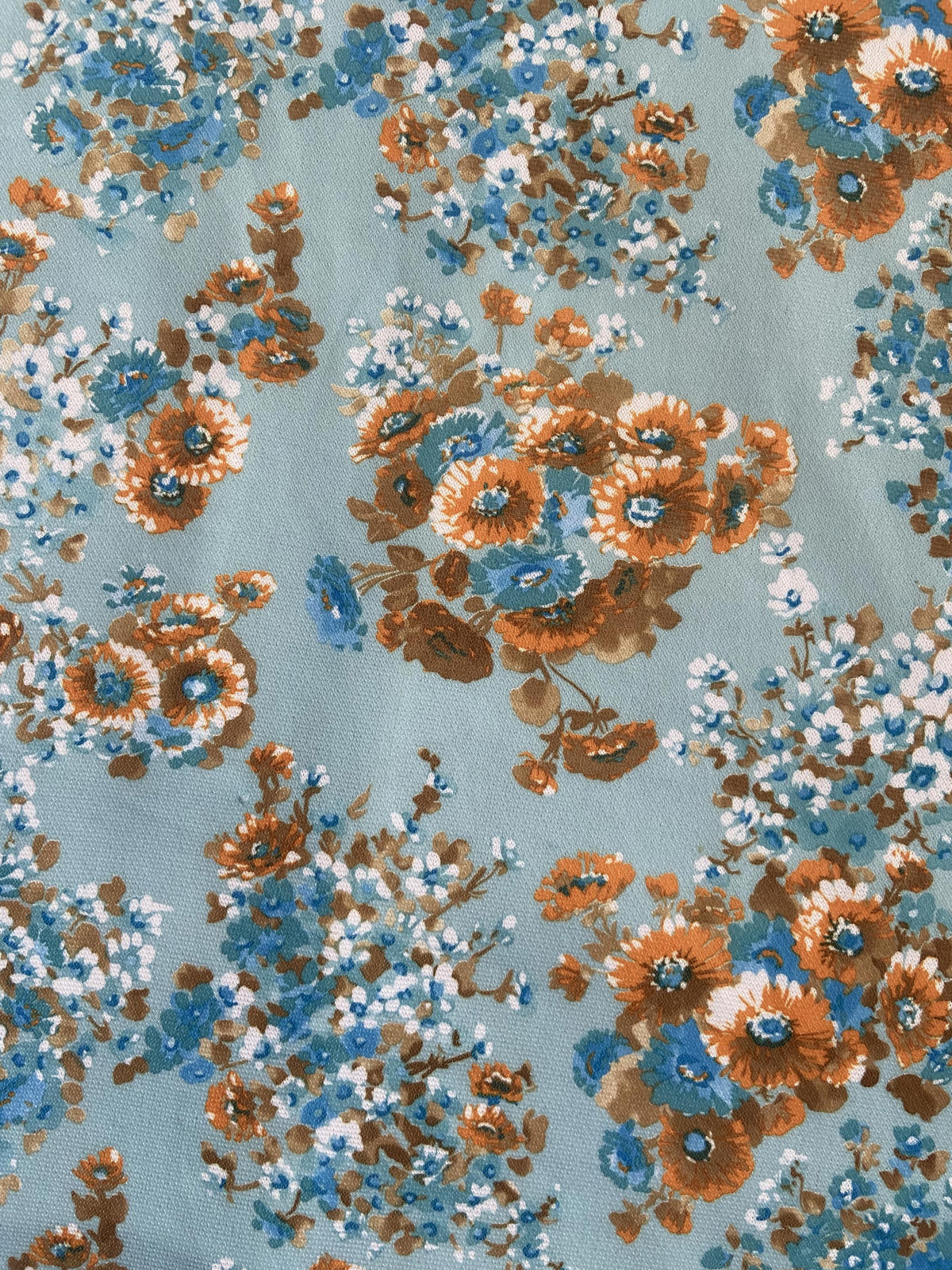 Vintage 1970s Pale Blue Floral A-Line Skirt