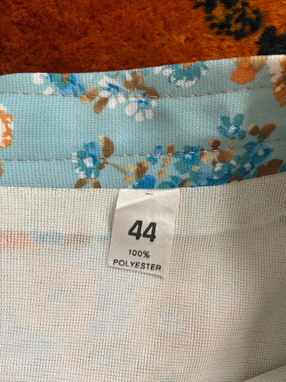 Vintage 1970s Pale Blue Floral A-Line Skirt