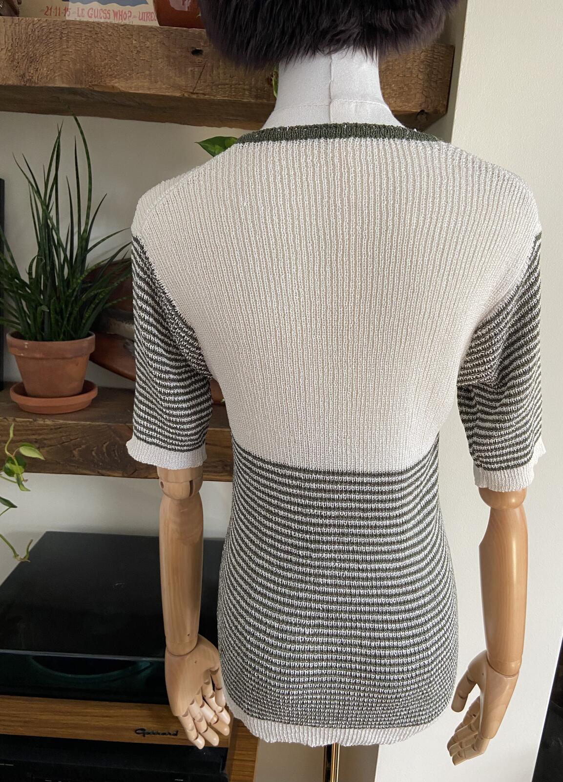 Vintage 1970s Green Cream Striped Knit Top