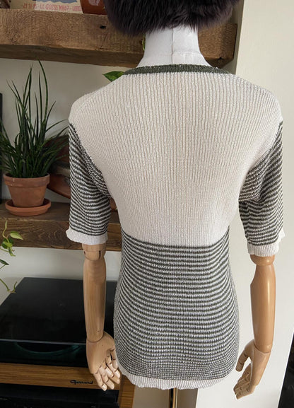 Vintage 1970s Green Cream Striped Knit Top