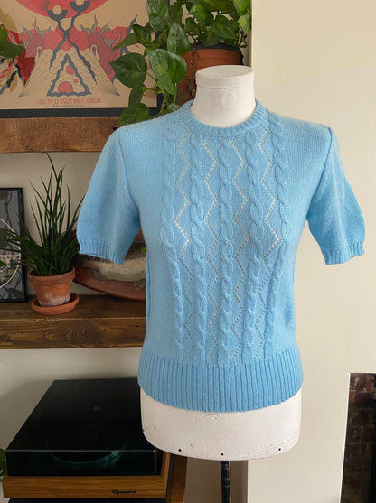 Vintage Pale Blue Short Sleeve Knit Top
