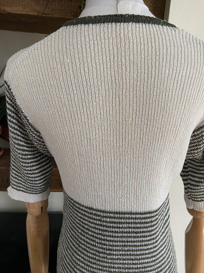 Vintage 1970s Green Cream Striped Knit Top