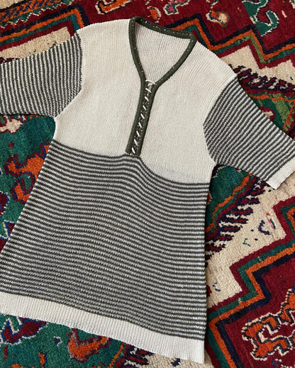 Vintage 1970s Green Cream Striped Knit Top