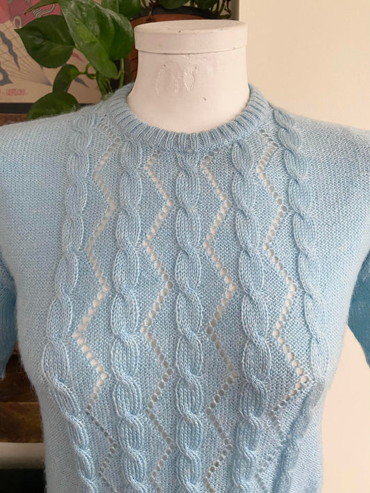 Vintage Pale Blue Short Sleeve Knit Top