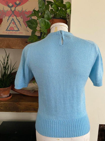 Vintage Pale Blue Short Sleeve Knit Top