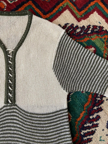 Vintage 1970s Green Cream Striped Knit Top