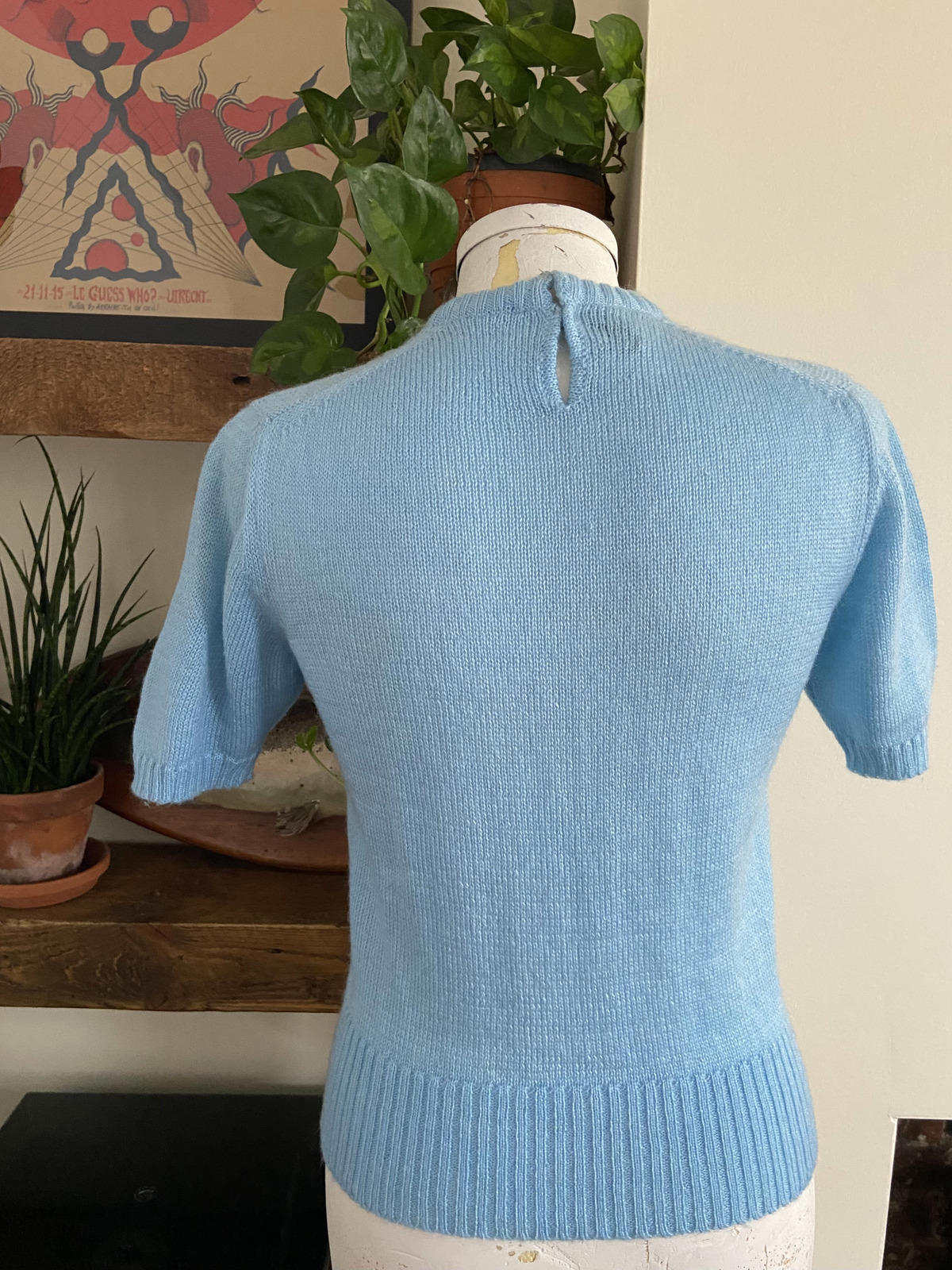 Vintage Pale Blue Short Sleeve Knit Top