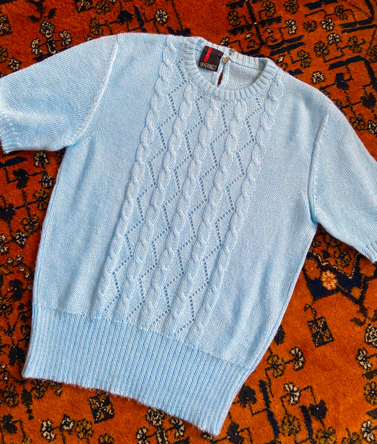 Vintage Pale Blue Short Sleeve Knit Top