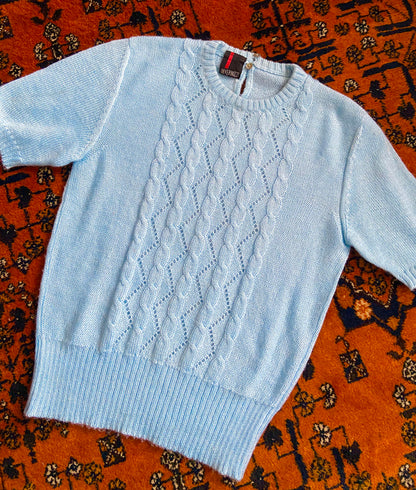 Vintage Pale Blue Short Sleeve Knit Top