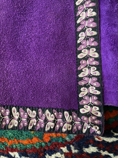 Vintage 1970s Purple Suede Butterfly Trim Waistcoat