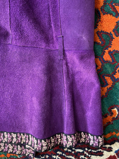 Vintage 1970s Purple Suede Butterfly Trim Waistcoat